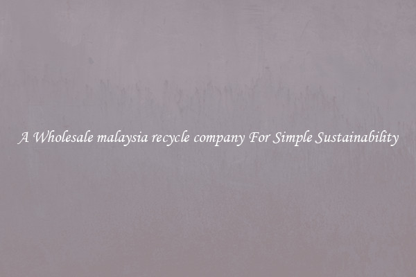  A Wholesale malaysia recycle company For Simple Sustainability 